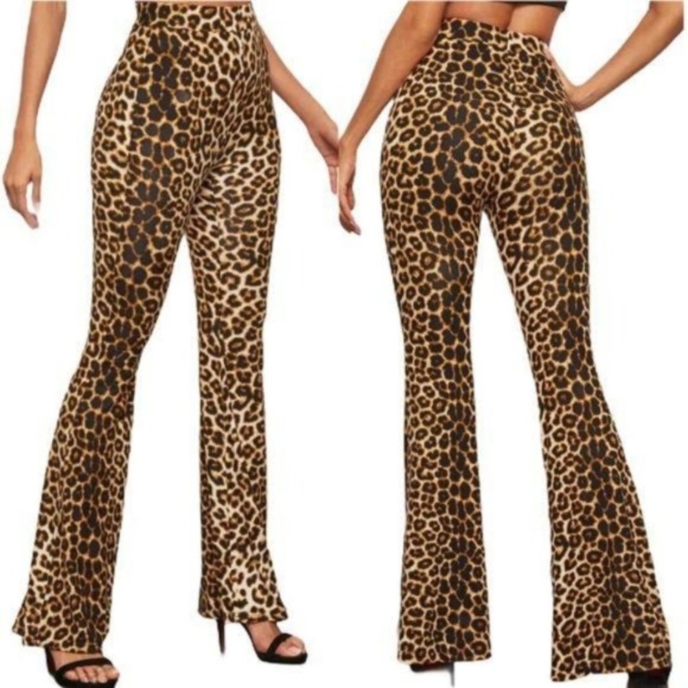 high waist leopard print flared wide leg pants - Picture 2 of 3
